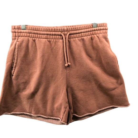 TNA Cozy Fleece Boyfriend Sweat Shorts Womens M Tan Brown High Rise Cutoff - Picture 1 of 8